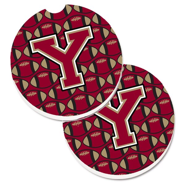 Carolines Treasures Letter Y Football Garnet and Gold Set of 2 Cup Holder Car Coaster CJ1078-YCARC - main